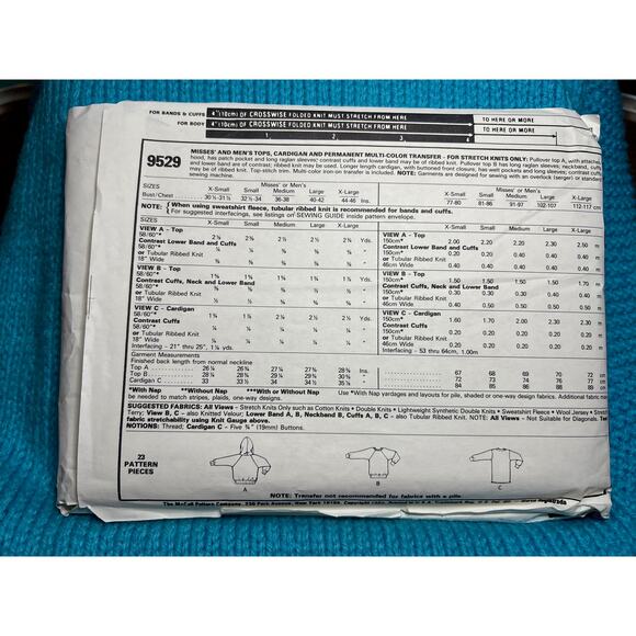 McCalls Sewing pattern 9529 unisex sweatshirt cardigan hoodie 1980s size small - Picture 3 of 6